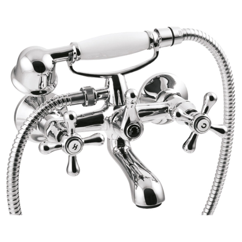 2 Handle Wall Bath Shower Mixer Bath Filler with Diverter, Chrome