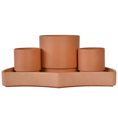  3-Piece Self-Watering Plant Pot Set, Durable Recycled Resin & Stone Construction with Long-Term Reservoir