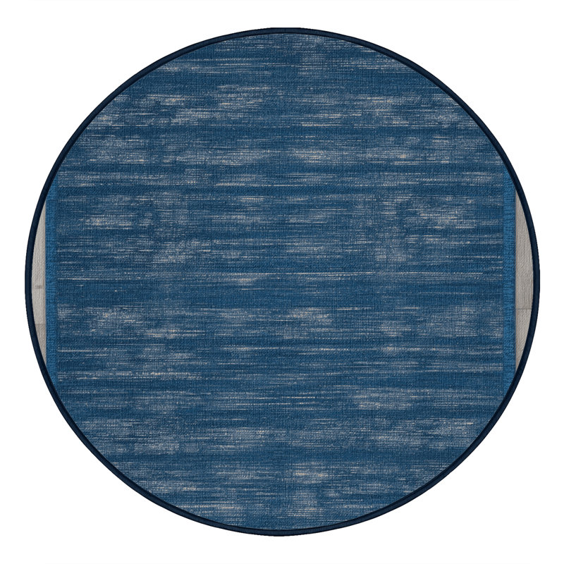 Tapis bleu uni lavable à la machine, Rond 3 pi