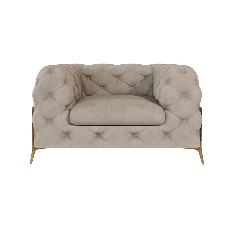 Chesterfield Armchair Atoka with Gold Metal Legs, Dark Cream