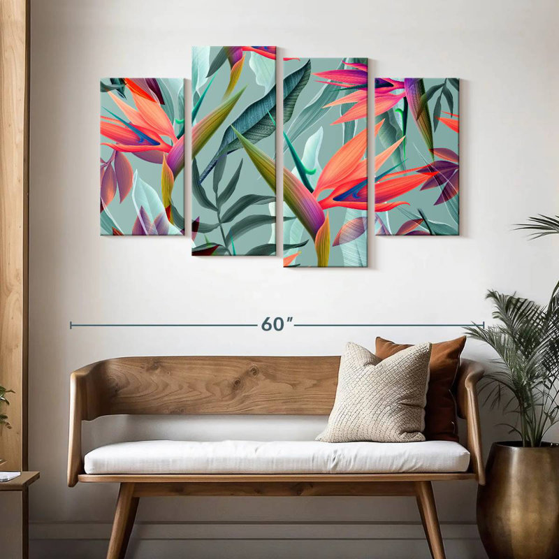 Harnek, oiseau de paradis, fleurs, H 32 po x l 52 po