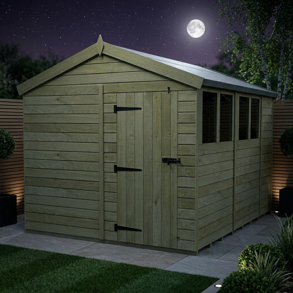 Total Sheds 8ft x 11ft Apex Garden Shed - Single Door - With Windows - Pressure Treated Timber - UK Manufactured
