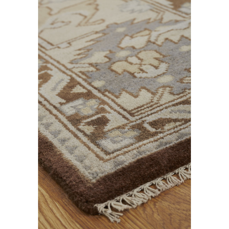 Misael Wool Oriental Area Rug in Brown/Ivory, Rectangle 6' x 9'