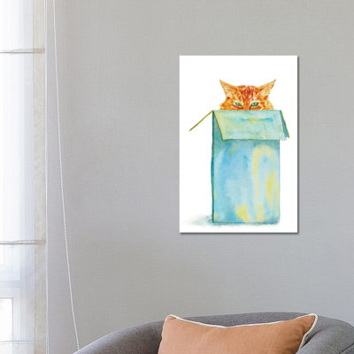 " Orange Tricky Cat In The Box " by Alexey Dmitrievich Shmyrov Painting Print