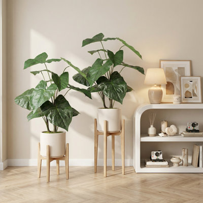 30" Artificial Alocasia Plant with White Pot (Set of 2), Lifelike Faux Tropical Plant for Indoor Home Decor, Living Room, Bedroom, and Office