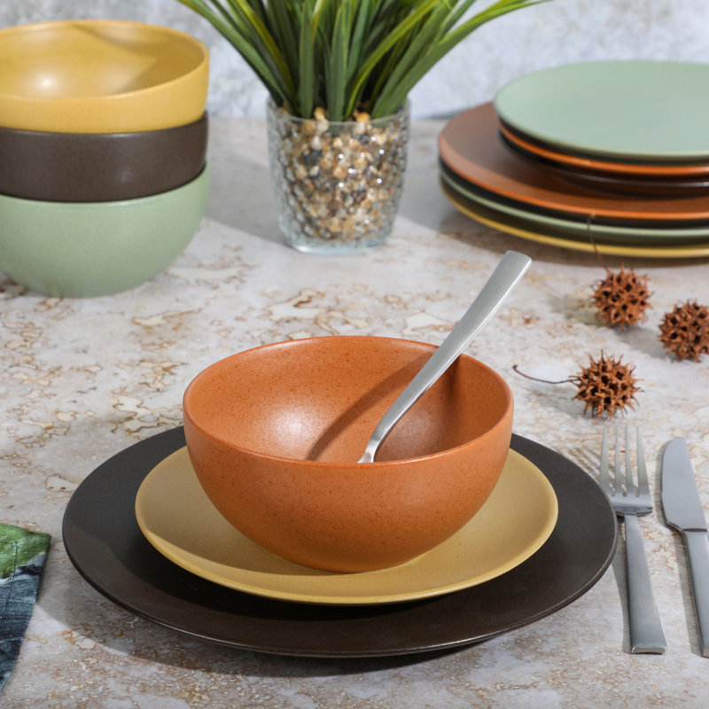 Capetown Assorted Color Reactive Glaze Ceramic Dinnerware Set, Service for 4