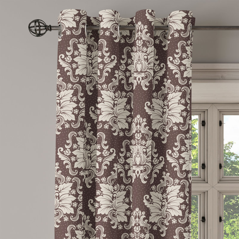 Ambesonne Damask Grommet Curtain Decorative 2-Panel Window Drapes, 50"x84", Brown and Beige, 50" W x 84" L
