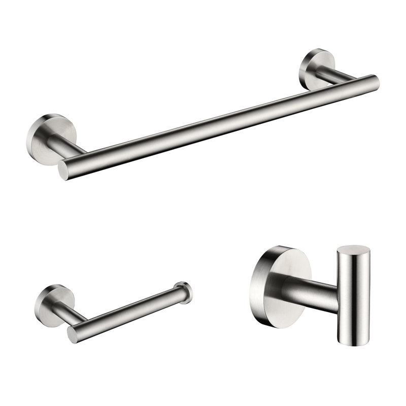 3 Sus304 Stainless Steel Bathroom , Brushed Nickel, Bath Shower Components (Robe Hook, Toilet Paper Holder, Towel Bar Stable Fixtures