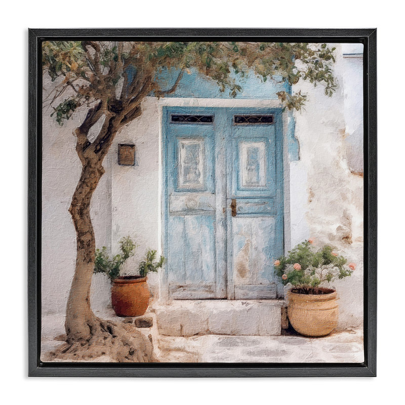 «Tree & Blue Doorway», art mural encadré par RileyB, Cadre flottant noir de jais, H 18 po x l 18 po