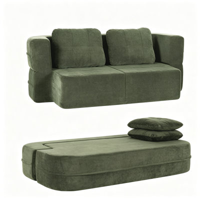 Canapé-lit convertible Green Boneless Cloud, canapé modulable 2 places en tissu Queen Scott avec couverture, canapé de sol pliable pour chambre, salon et petits espaces