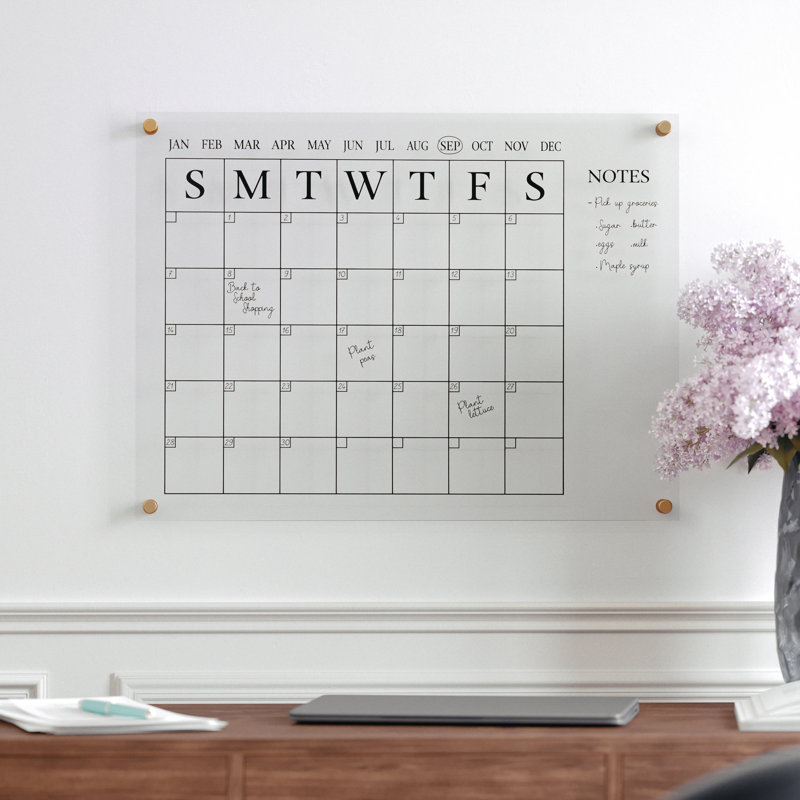 Thomas Martha Stewart Acrylic Wall Calendar with Notes with Dry Erase Marker and Mounting Hardware, Black