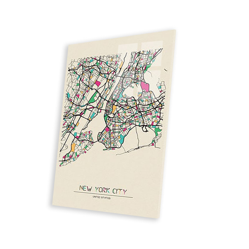 Carte de New York, États-Unis par Ayse Deniz Akerman - impression sans cadre, H 24 po x l 16 po x P 0,25 po