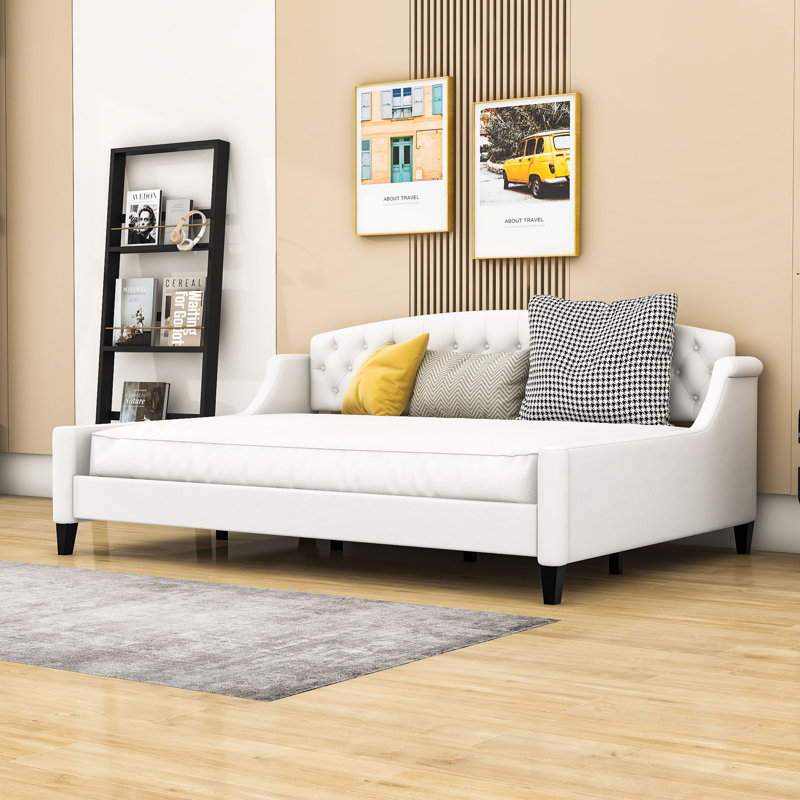 Jehnna Upholstered Tufted Button Daybed, Full, Beige