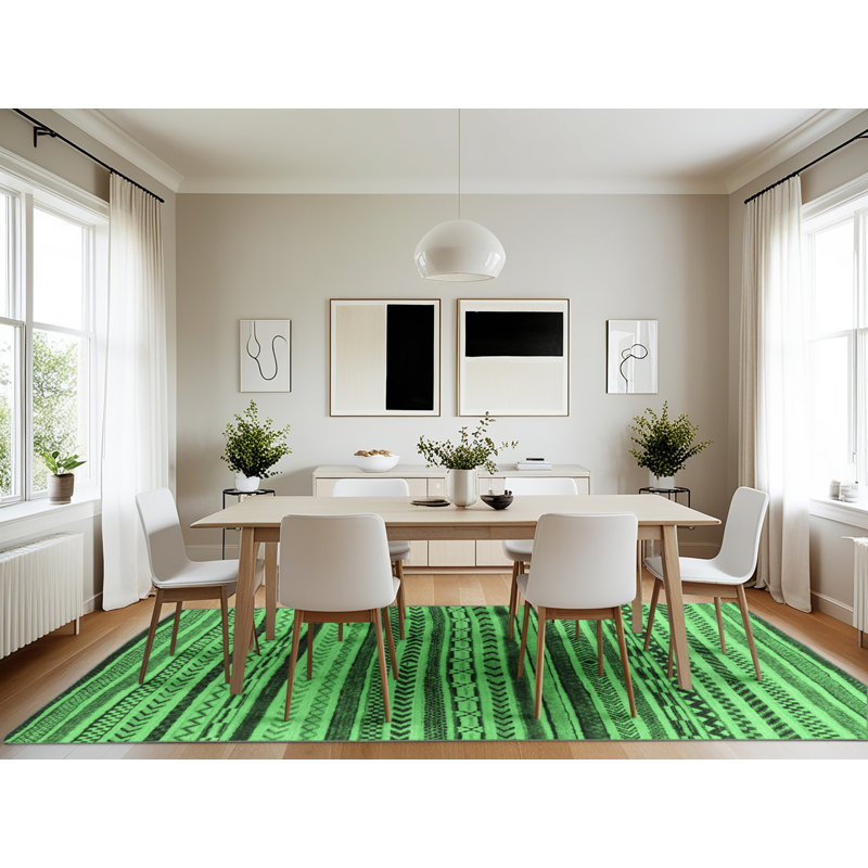 Tapis lavables à la machine à motif abstrait vert émeraude 2296, Rectangle 7 pi x 10 pi