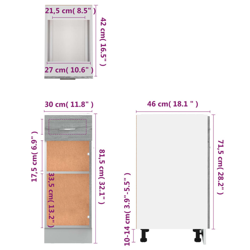 Lyon Drawer Bottom Cabinet Lyon, Grey Sonoma