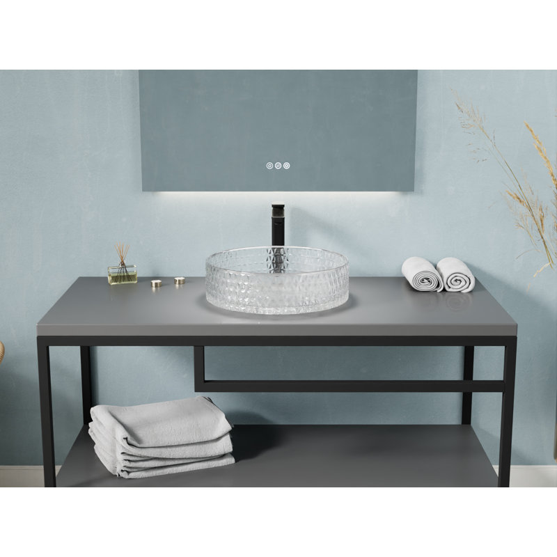 Lavabo de salle de bain vasque circulaire en verre transparent ANZZI 15,8 po