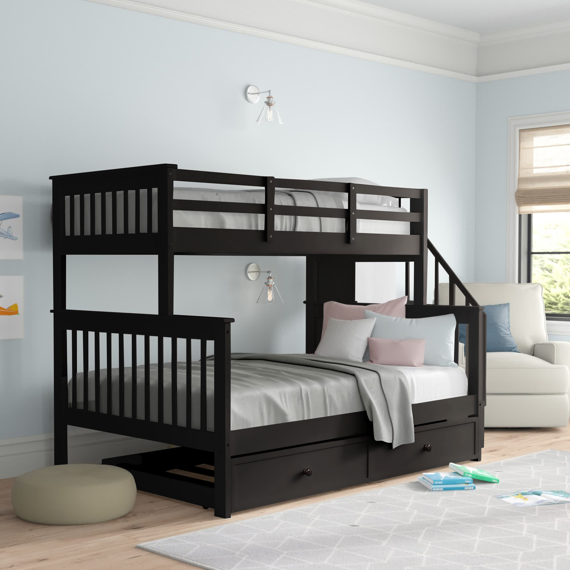 Three Posts™ Baby & Kids Alaina Twin Over Full Solid Wood Bunk Bed with ...