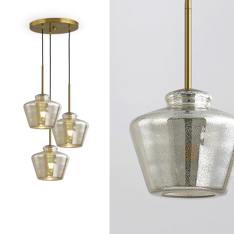 Luminaire suspendu à 3 lumières, Laiton brossé, Mercurisé