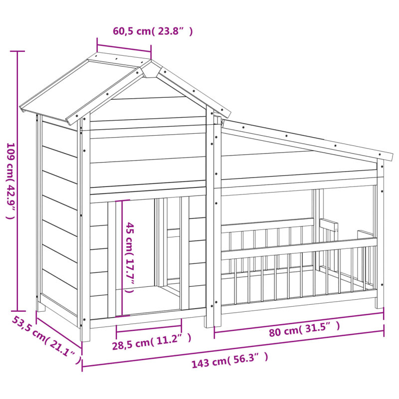 Exeter Wood Dog House, Grey/White