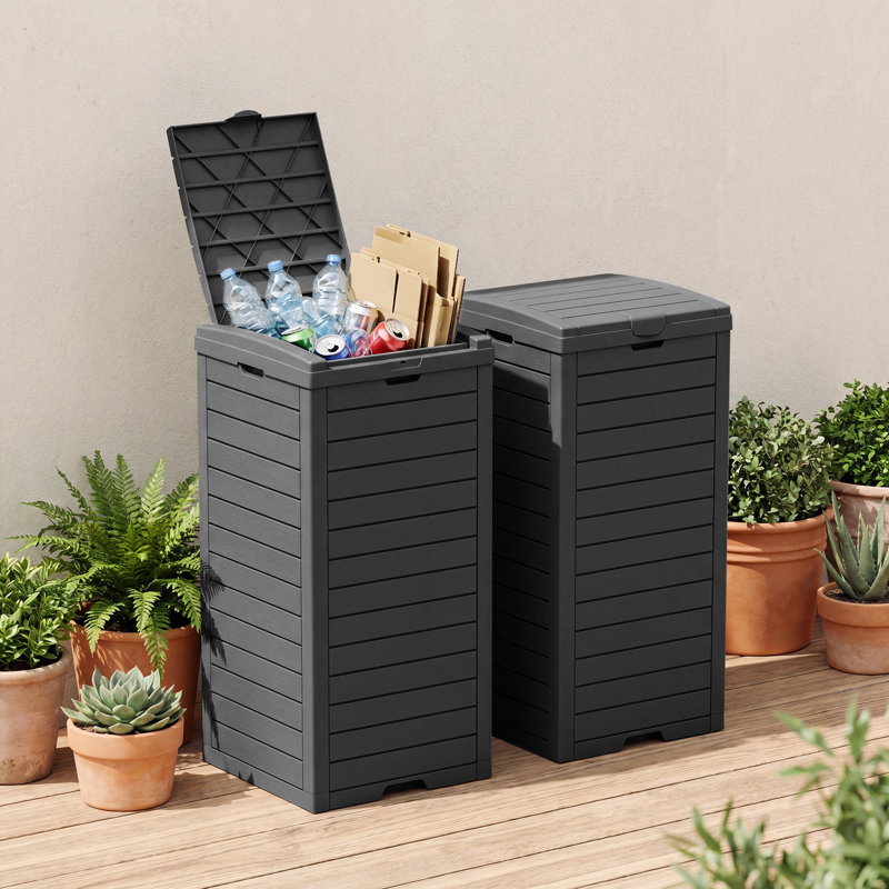 2-Pack 31 Gallon Outdoor Trash Can Storage Container – Double-Lid Design with Detachable Tray, Black