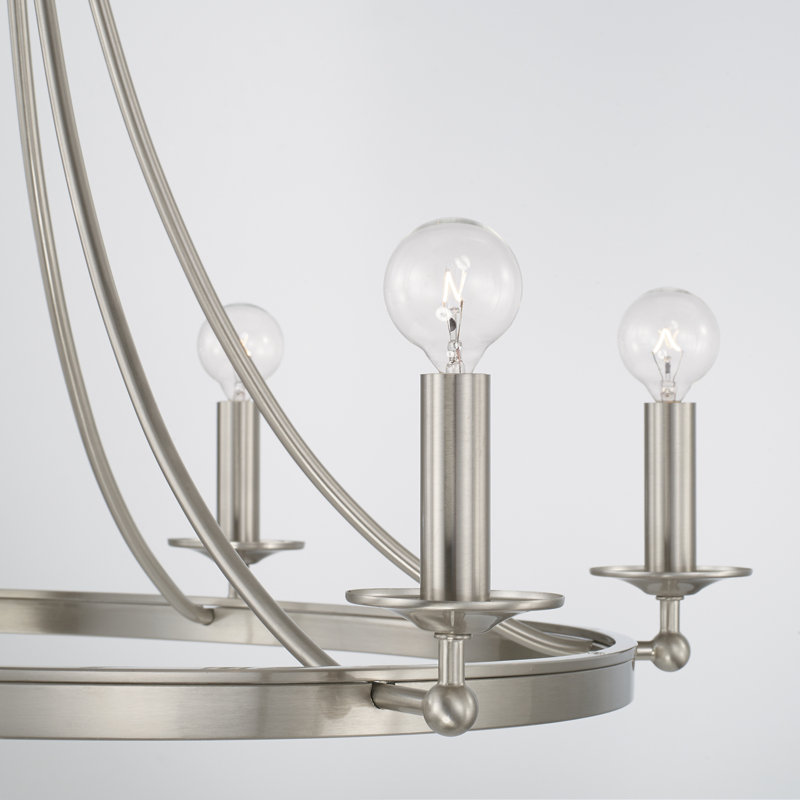 Lustre en roue de chariot à 6 lumières de style bougie , Nickel brossé