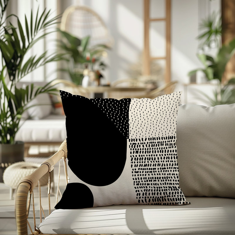 Coussin carré intérieur / extérieur pia, H 15 po x l 15 po, Noir/Blanc cassé