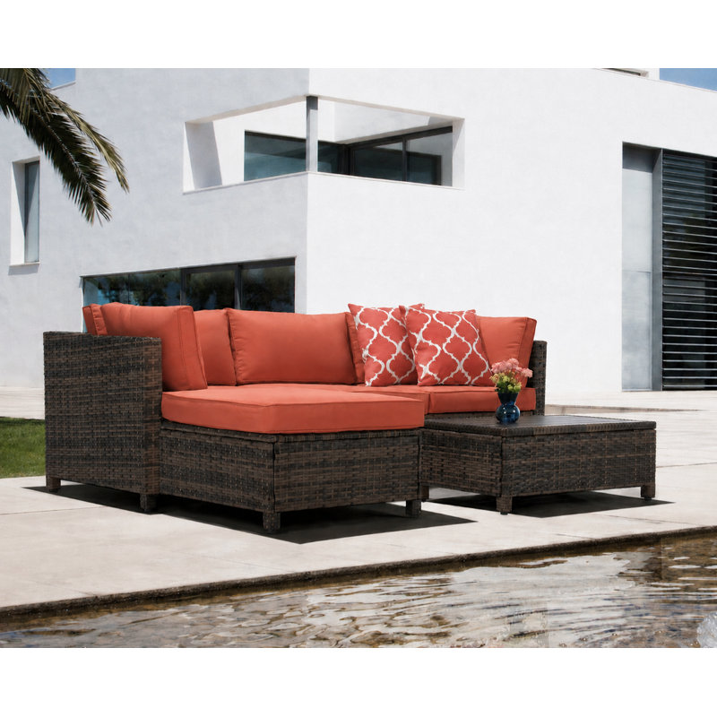 Parkhurst 3 - Person Patio Conversation Set with Cushions, Orange