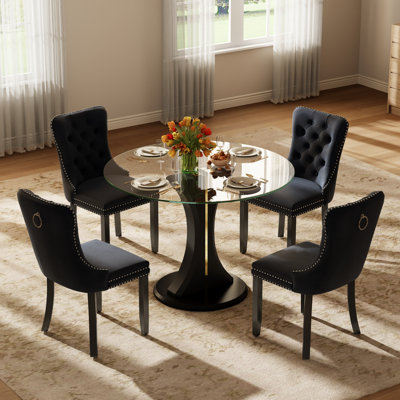 Ensemble de table de salle à manger ronde et transparente avec chaises capitonnées, ensemble de table de salle à manger moderne Mid-Century pour coin-repas de cuisine