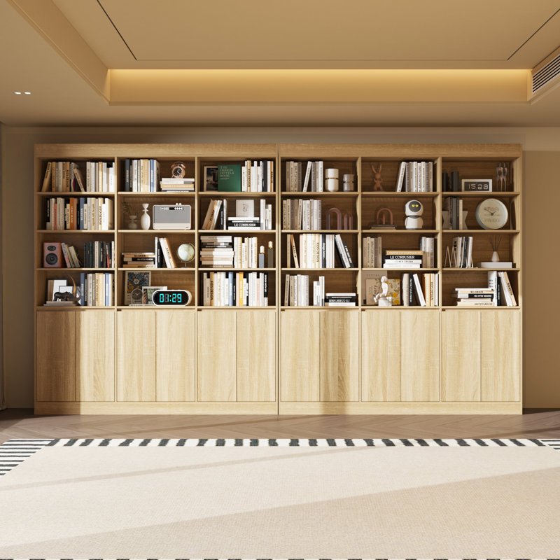 Bibliothèque de rangement 78,7 po x l 142 po avec 6 tablettes et 4 niveaux, Bois naturel