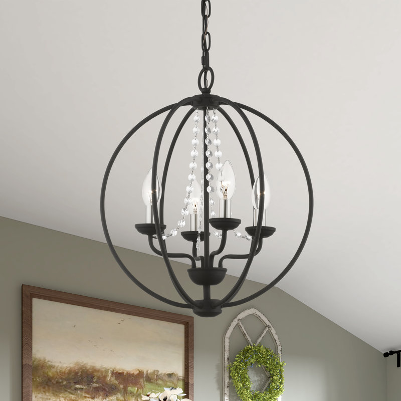 Lustre convertible globe / semi-encastré, Noir / nickel brossé
