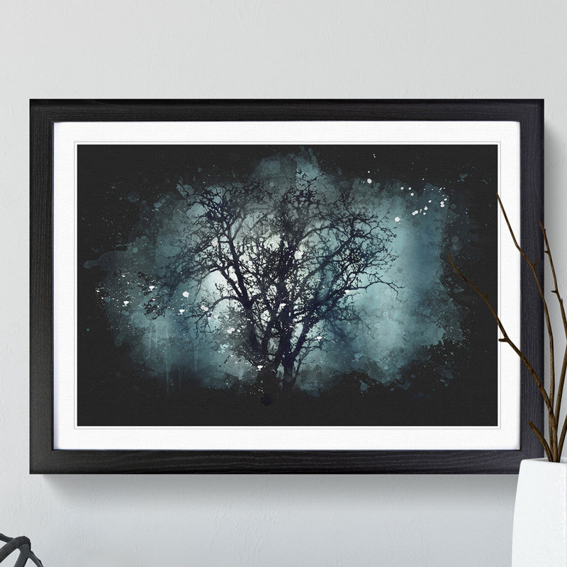 Tree at Dusk - Framed Print, 27cm H x 36cm W x 2cm D, Black