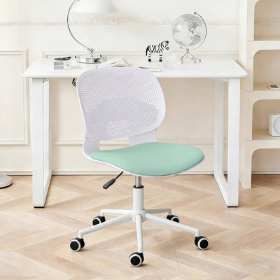 XUEGW Armless Mid Back Breathable Swivel Desk Chair Height Adjustable Padded Seat Cushion, Green White