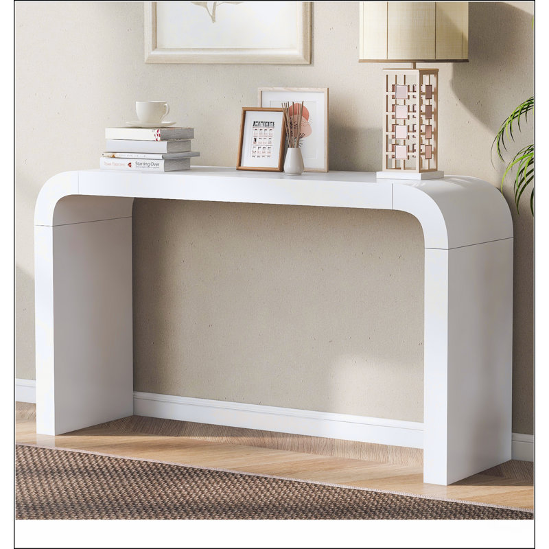 Table d'entrée minimaliste en acacia avec deux pieds, design élégant et élégant, convient, Blanc