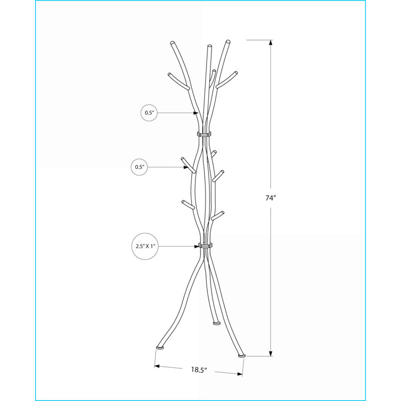 Coat Racks Free Standing 8 Hooks 74'' H Black Metal Modern Hall Tree | Black | Metal