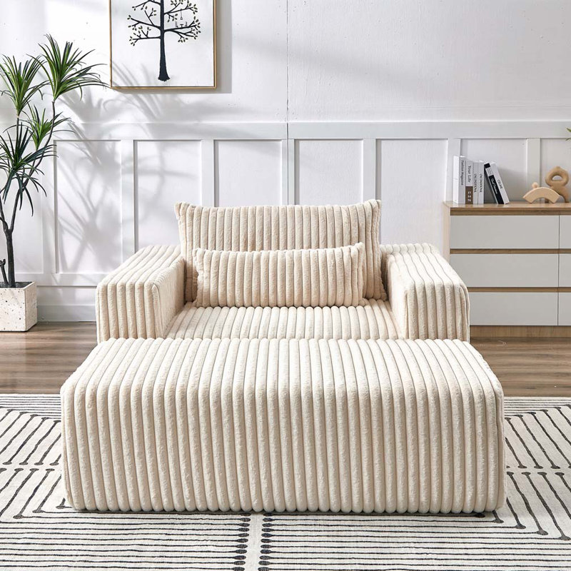 Fauteuil-lit en velours côtelé avec repose-pieds, aucun assemblage requis, Beige