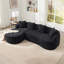 Canapé modulaire en L à compression avec méridienne courbée, canapé modulaire en chenille noir sans os, canapé-lit minimaliste en mousse haute densité 30D pour le salon, la chambre à coucher et un appartement
