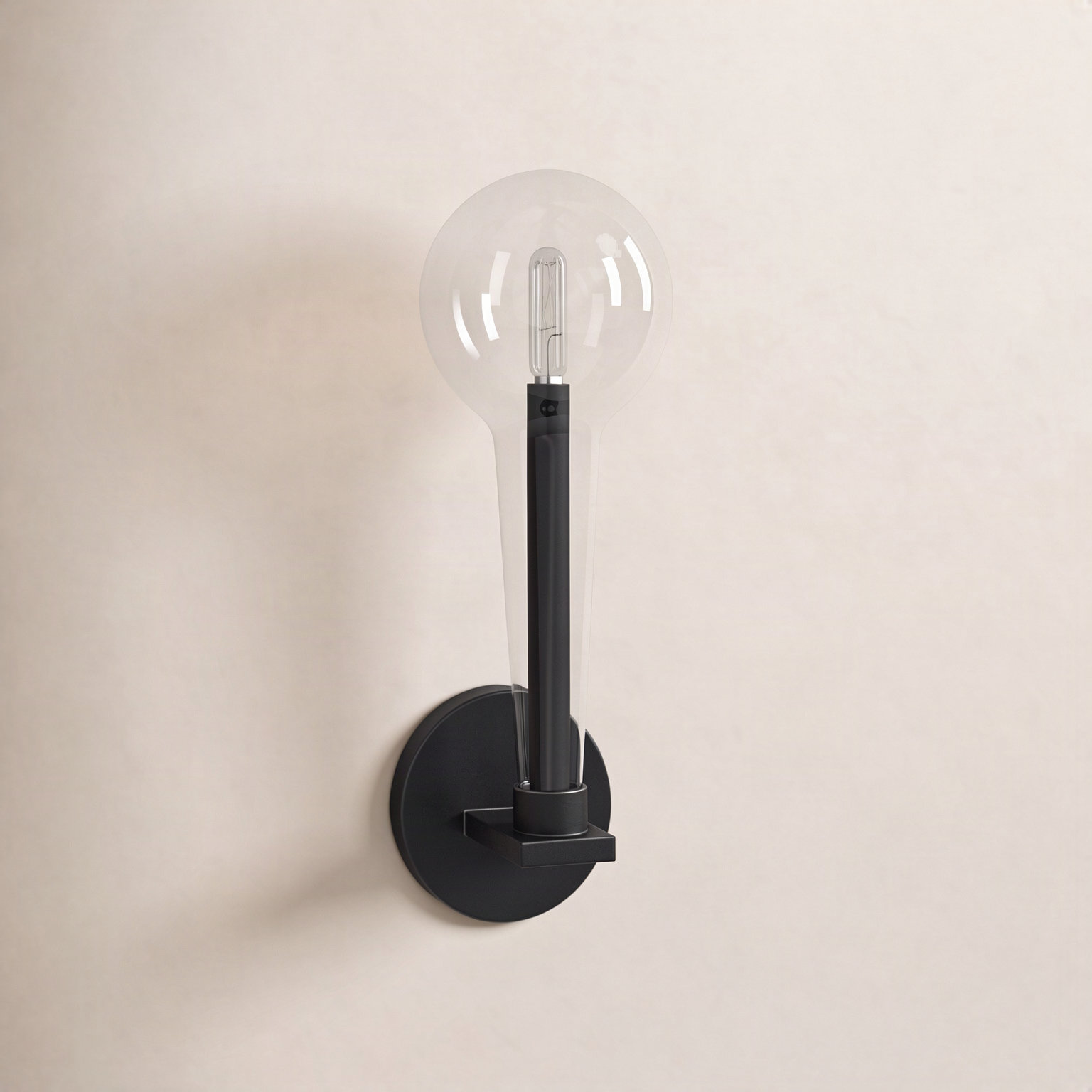 Indira Single Light Glass Dimmable Armed Sconce, Black