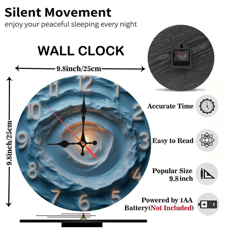 2D Abstract Clock Art with Fluid Design and Numbers