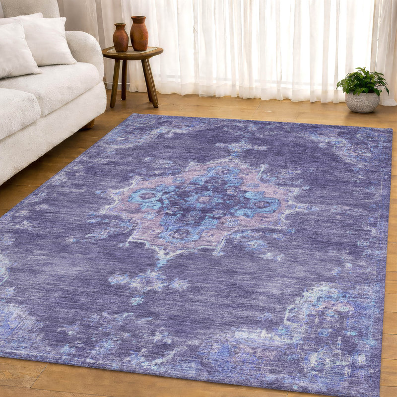 Premium Machine Washable Mayfield AMF2321 Global Rug, 3' x 5', Purple