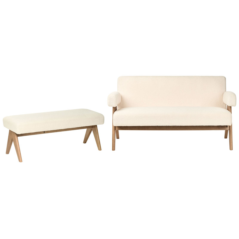 Living Room Set Drumheller Boucle, Green, Dark Brown Wood