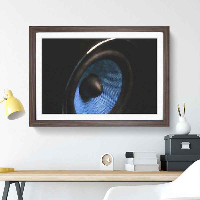 Hi-Fi Speaker in Blue - Picture Frame Graphic Art, 36cm H x 48cm W x 2cm D, Walnut Framed