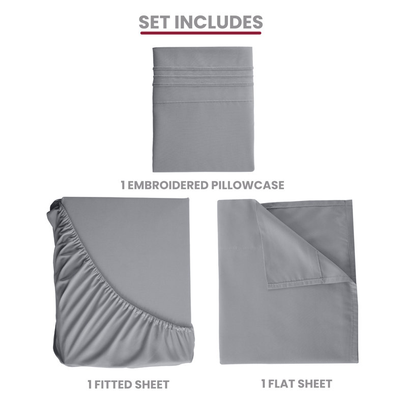 Lux Decor 4-Piece Ultra Soft Microfiber Sheet Set Deep Pocket Fitted Sheet, Wrinkle-Resistant & Easy Care Bedding, Gray
