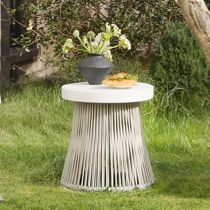Table d'appoint ronde d'extérieur Jadai, Crème, crème