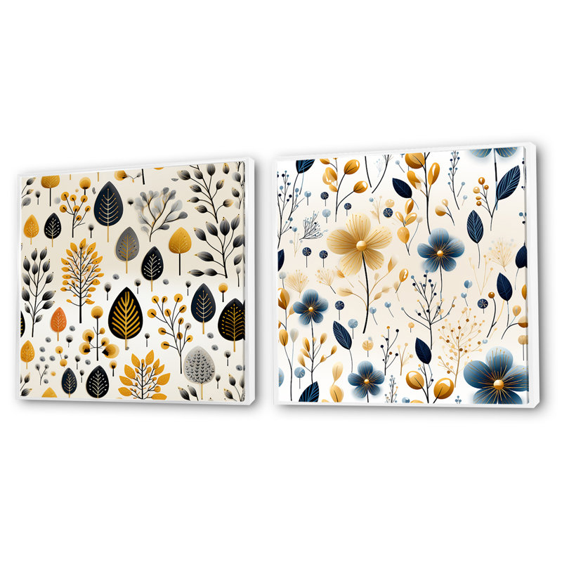 Hunley - Ensemble de 2 collages floraux carrés, Cadre flottant blanc, H 36 po x l 73 po
