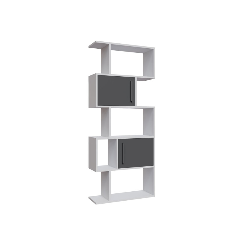 172.7cm H Baptistin Geometric Bookcase, White/Anthracite