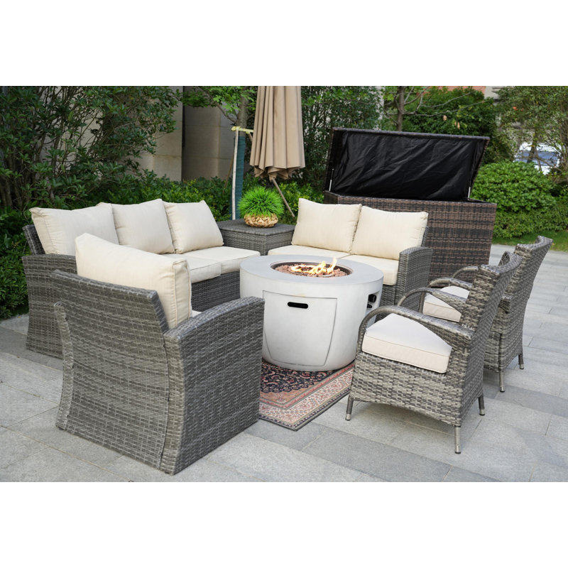 - Person Patio Conversation Set with Cushions, Beige, Gray