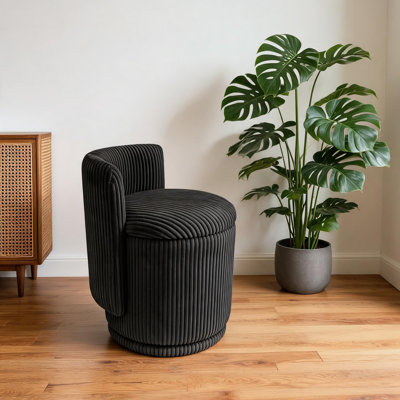 360° Swivel Accent Chair with Storage, Vanity Stool with Back,  Corduroy Storage Ottoman, Upholstered Round Barrel Vanity Chair for Living Room, Makeup Room, Bedroom
