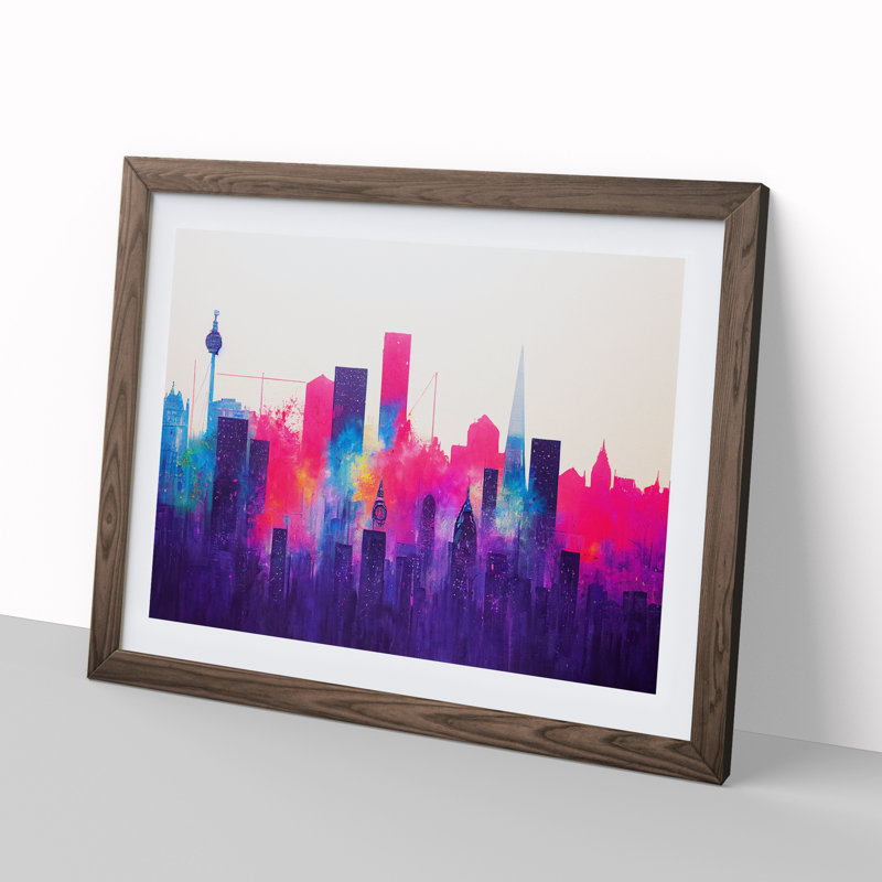 Colourful London Skyline Vol.1 Abstract - Painting, Walnut Framed, 46cm H x 64cm W x 2cm D