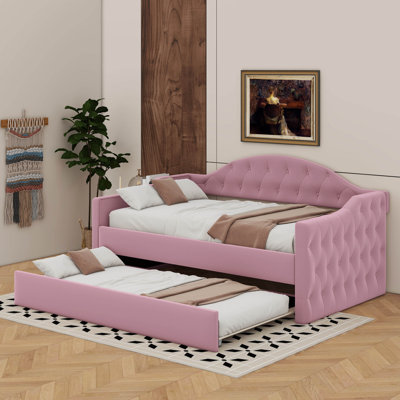 Twin Tufted Velvet Upholstered Daybed With Trundle And USB&Type-C Charging Ports by Mercer41