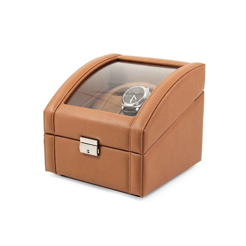 Leather Watch Box + Locking, Tan Leather